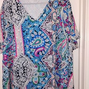 SHEIN Blue & Pink Paisley V-Neck Maxi Dress PTP 26"